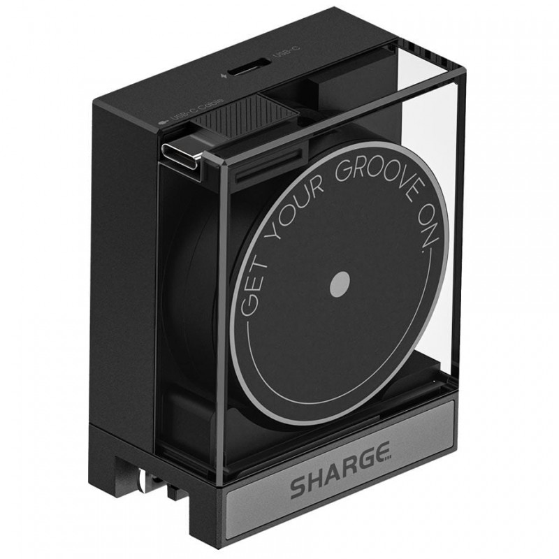 SHARGE sissetõmmatav 65 GaN laadija, 65 W, 2x USB-C, integreeritud USB-C kaabel, must