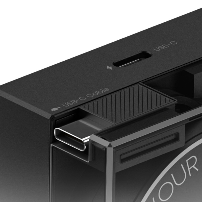 SHARGE sissetõmmatav 65 GaN laadija, 65 W, 2x USB-C, integreeritud USB-C kaabel, must