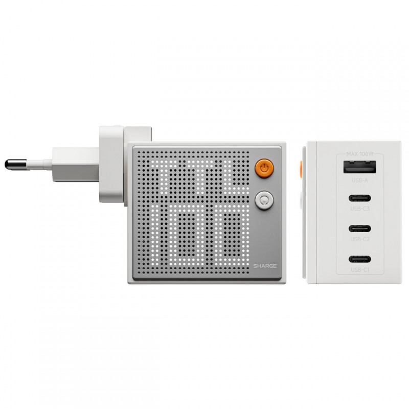 SHARGE Pixel 100 GaN laadija, 100W, 3x USB-C, 1x USB-A - valge