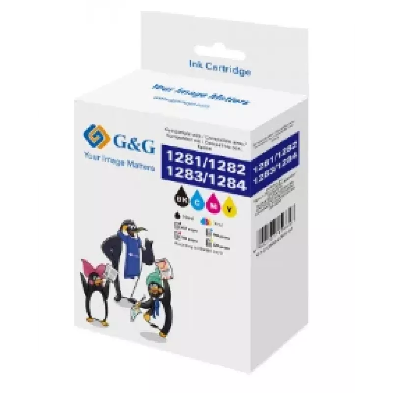 G&G ühilduv tindikasseti mitmepakk Epson T1285 jaoks (C13T12854012), must/tsüaan/magenta/kollane