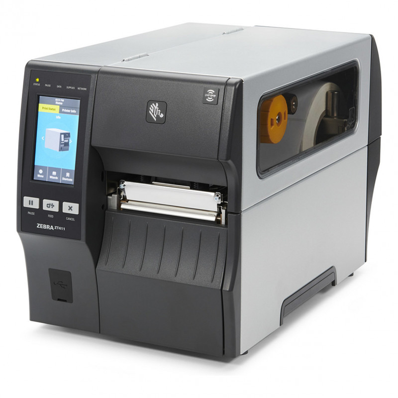 Zebra ZT411 4-tolline etiketiprinter, 300 dpi, Serial, USB, 10/100 Ethernet, Bluetooth 4.1/MFi, USB Host, Peel with Full Rewind, EZPL, Euro and UK Cord