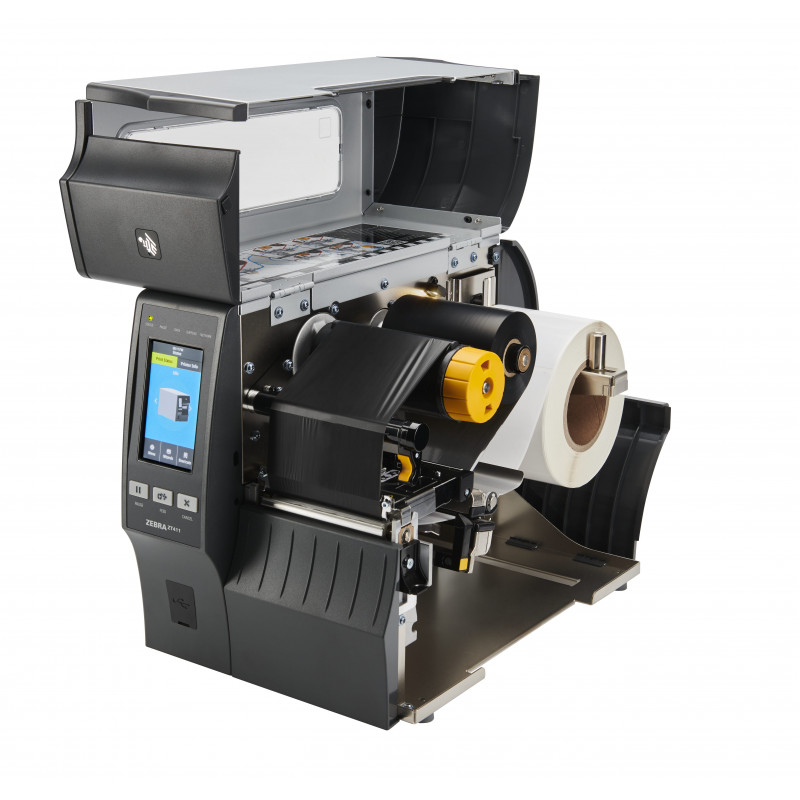 Zebra ZT411 4-tolline etiketiprinter, 300 dpi, Serial, USB, 10/100 Ethernet, Bluetooth 4.1/MFi, USB Host, Peel with Full Rewind, EZPL, Euro and UK Cord