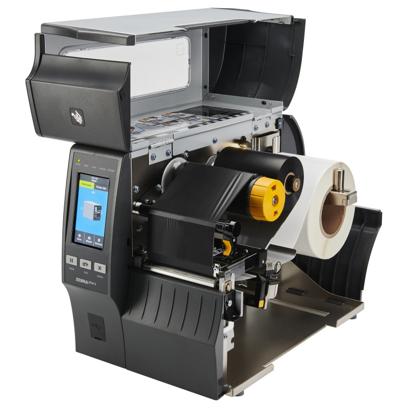 Zebra ZT411 4-tolline etiketiprinter, 300 dpi, Serial, USB, 10/100 Ethernet, Bluetooth 4.1/MFi, USB Host, Peel with Full Rewind, EZPL, Euro and UK Cord