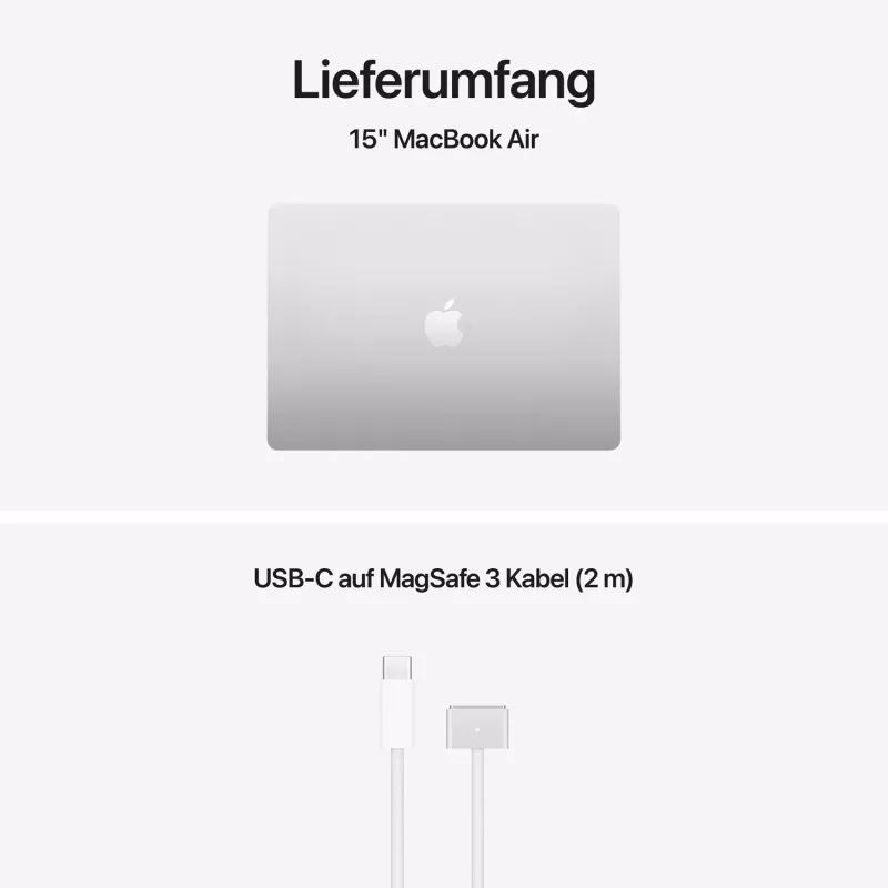 Apple MacBook Air 15 inch M5 10-tuumaline CPU 10-tuumaline GPU 24GB RAM 2TB SSD - hõbedane, saksa klaviatuur Touch ID-ga, 35W kahe USB-C toiteadapter (CTO)