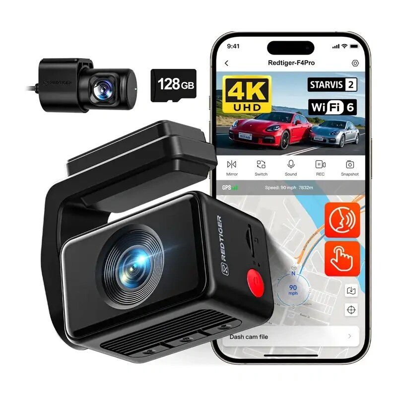 REDTIGER F4 Pro WiFi 4K + 1080p 128GB autokaamera