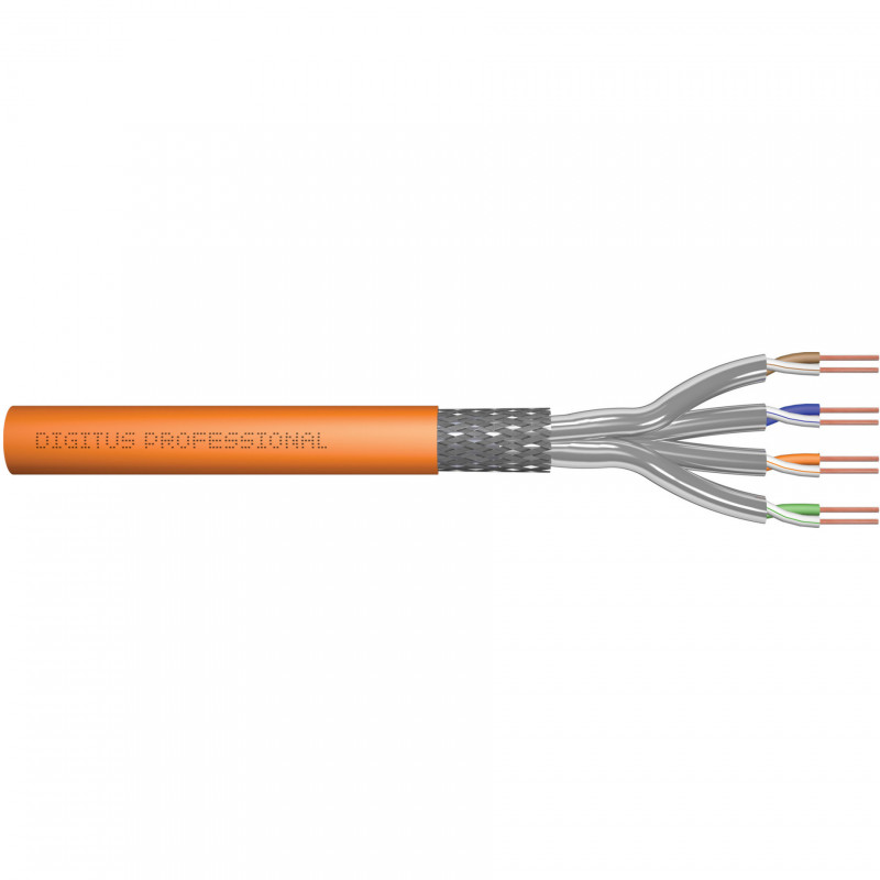 DIGITUS Cat7 S/FTP paigalduskaabel, B2ca, AWG 23/1, LSZH, 100 m, oranž