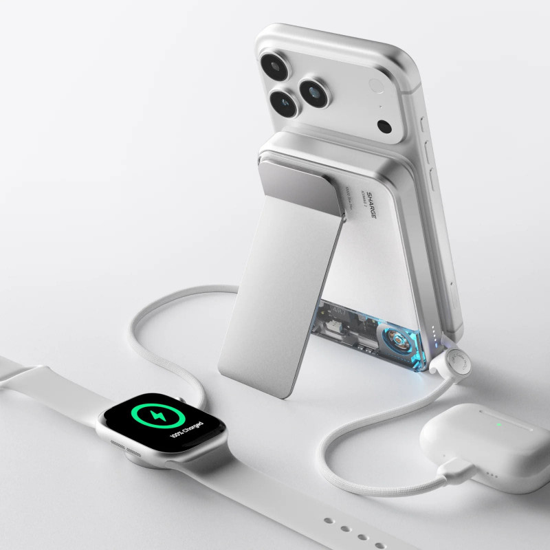 SHARGE ICEMAG 3 akupank, 10 000 mAh, 25 W Qi2, 35 W USB-C, valge