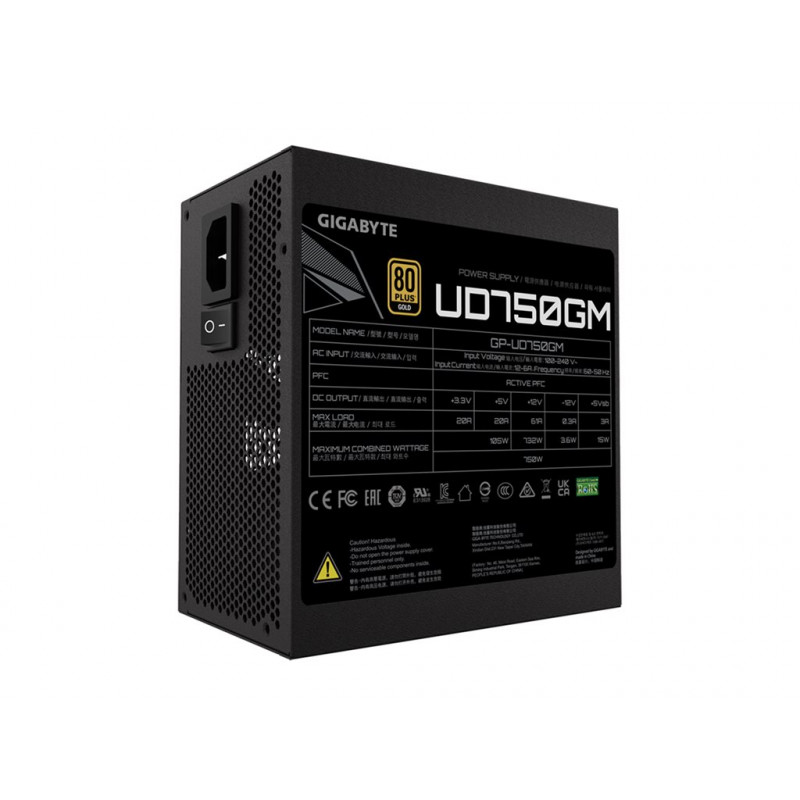GIGABYTE UD750GM 750W ATX toiteplokk, 80+ Gold, täismodulaarne
