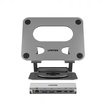 Unitek sülearvuti alus koos eemaldatava 5-in-1 USB-C hubiga - 2x USB-A 5Gbps, HDMI 4K@60Hz, RJ45, PD 100W (D1109CGY01)