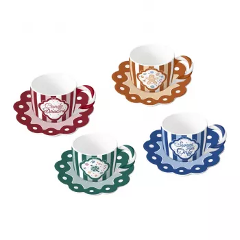 Bialetti Candyland 4 tassi ja alustassi komplekt 80 ml