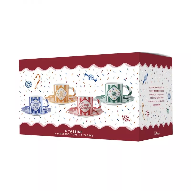 Bialetti Candyland 4 tassi ja alustassi komplekt 80 ml