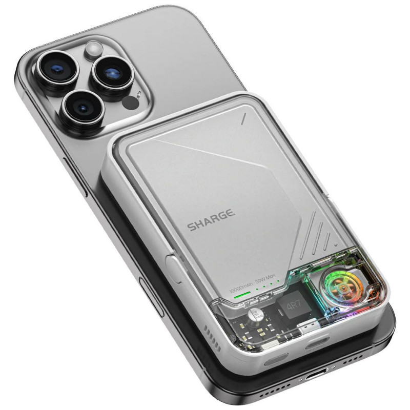 SHARGE ICEMAG 2 akupank, 10000 mAh, 15 W Qi2, 30 W USB-C, läbipaistev