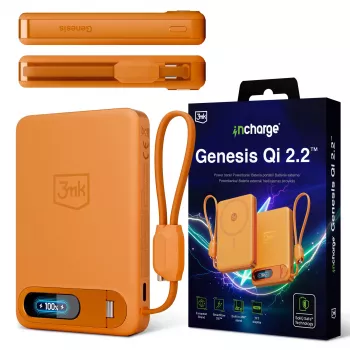 3mk incharge® Genesis Qi 2 25W juhtmevaba laadija + PD45W, sisseehitatud USB-C kaabliga, oranž