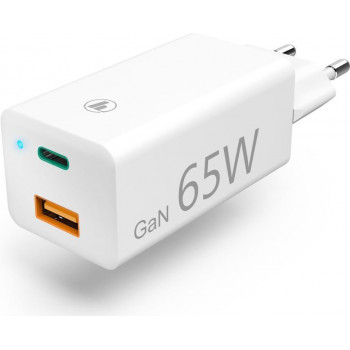 Hama laadija GaN, USB-C võimsusega tarne (PD) + USB-A QC3.0, 65W, valge