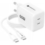 Forcell F-Energy GaN III Crystal Color VT-60 60W PD QC 4.0 2x USB-C seinatavalaadija valge + kaabel
