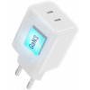 Forcell F-Energy GaN III Crystal Color VT-60 60W PD QC 4.0 2x USB-C seinatavalaadija valge + kaabel