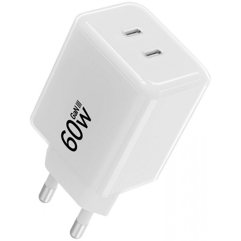 Forcell F-Energy GaN III Crystal Color VT-60 60W PD QC 4.0 2x USB-C seinatavalaadija valge + kaabel