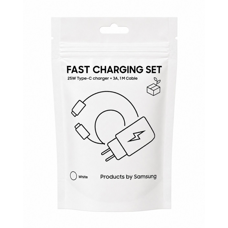 Samsungi reisiadapter TA800 USB-C–USB-C kaabliga, valge