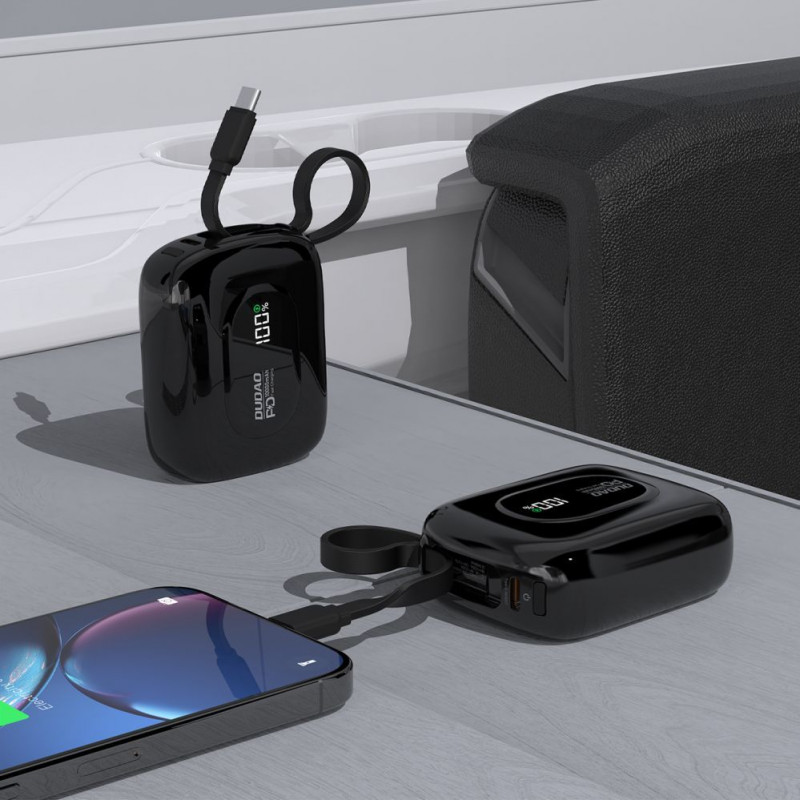 Dudao K32 akupank 22.5W 10000 mAh sisseehitatud USB-C/Lightning kaabliga - must