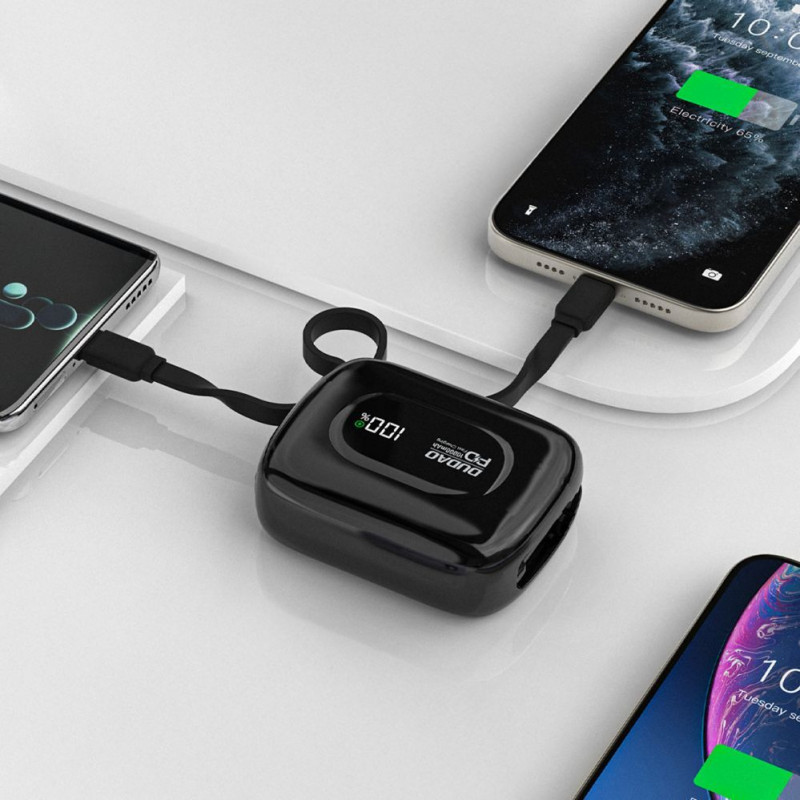 Dudao K32 akupank 22.5W 10000 mAh sisseehitatud USB-C/Lightning kaabliga - must