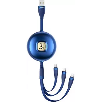 Usams U69 3-in-1 USB-kaabel (Lightning / Micro-USB / USB-C), 1 m, sinine