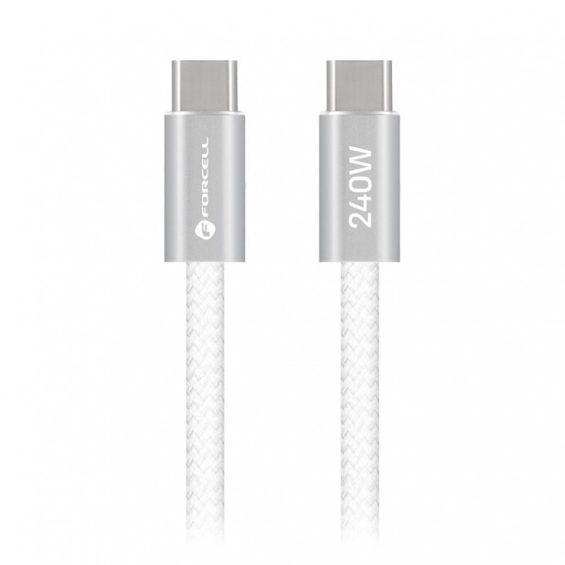 Forcell USB-kaabel USB-C - USB-C, 2 m, 240 W, valge