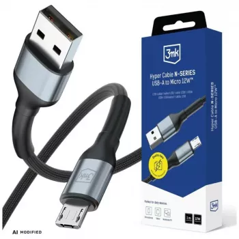 3mk Hyper Cable N-Series USB-A – Micro-USB kaabel, 1 m, 12 W, must