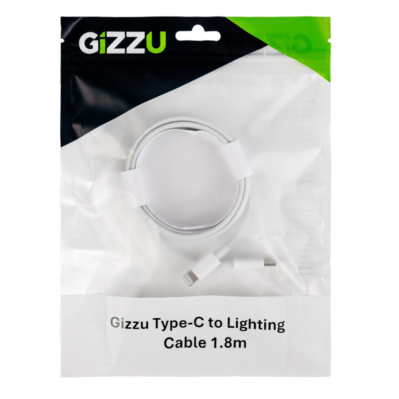 Gizzu USB-C to Lightning kaabel, 1,8 m, 27 W PD, valge (GCPU2L18)