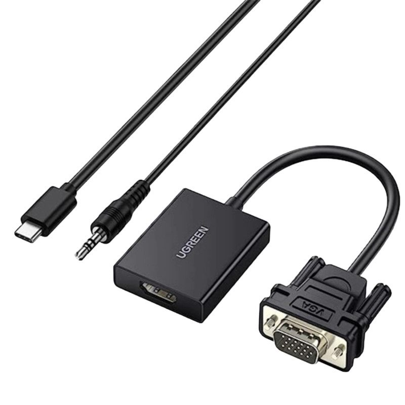 UGREEN CM513 VGA-HDMI konverter, isane emasele, 1080p Full HD, must