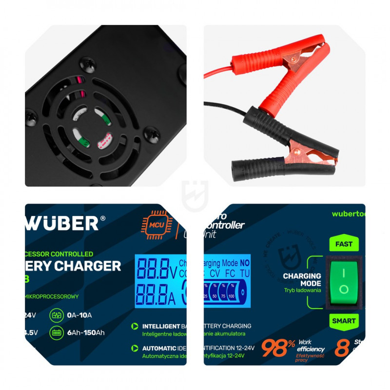 Wuber W14018 mikroprotsessoriga autoakulaadija, 10 A, 6-150 Ah, 2-24 V