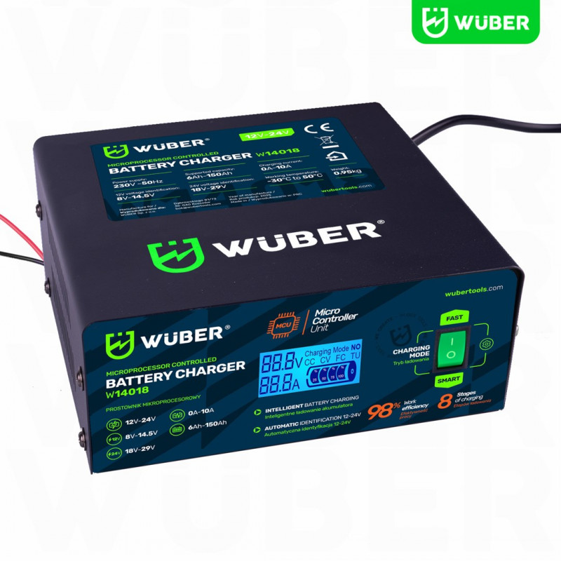 Wuber W14018 mikroprotsessoriga autoakulaadija, 10 A, 6-150 Ah, 2-24 V