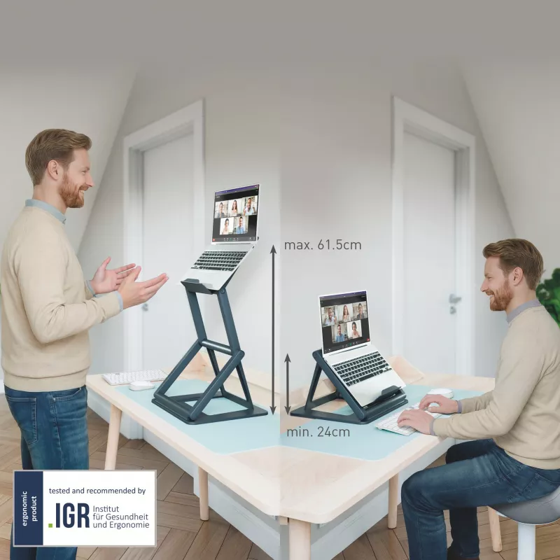 Leitz Ergo 2-in-1 istumis-seismis sülearvuti alus, must (65890089)