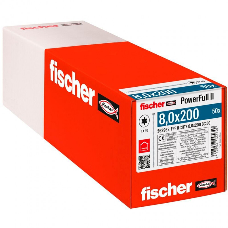 Fischer puitehituskruvi PowerFull II 8.0x200 ZK TX VG (50 tk, täiskeere, tsingitud)