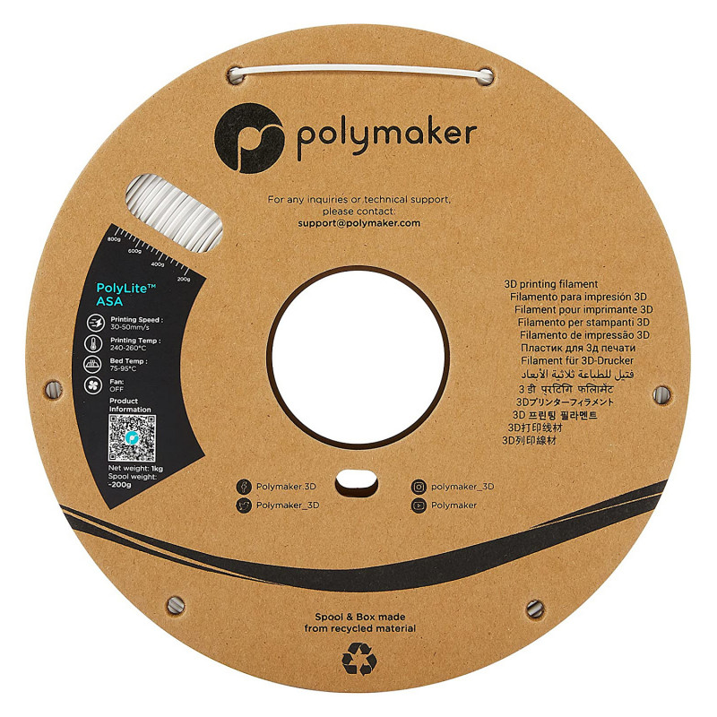 Polmask ASA 3D-printeri filament, 1,75 mm, 1 kg - valge (PF01002)