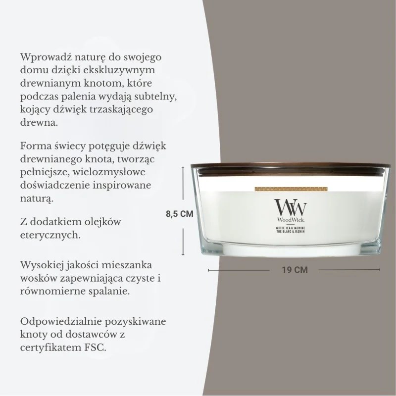 WoodWick White Teak Ellipse küünal, 453,6 g