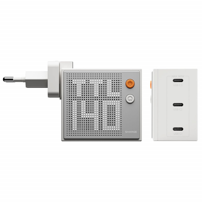 SHARGE Pixel 140 GaN laadija, 140W, 3x USB-C, punktmaatrikskuvar - valge