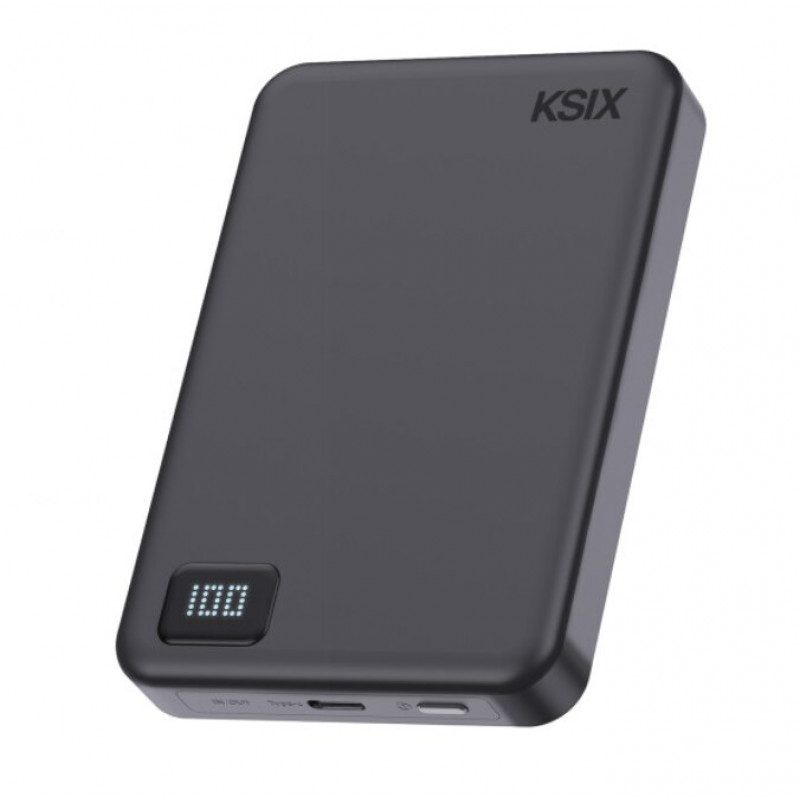 Ksix Powerbank Magslim 10000 mAh magnetiline 15W USB-C PD 20W digitaalne ekraan must