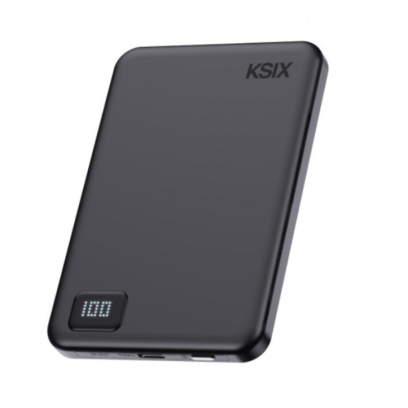 Ksix Powerbank Magslim 5000 mAh magnetiline USB-C PD 20W digitaalne ekraan must