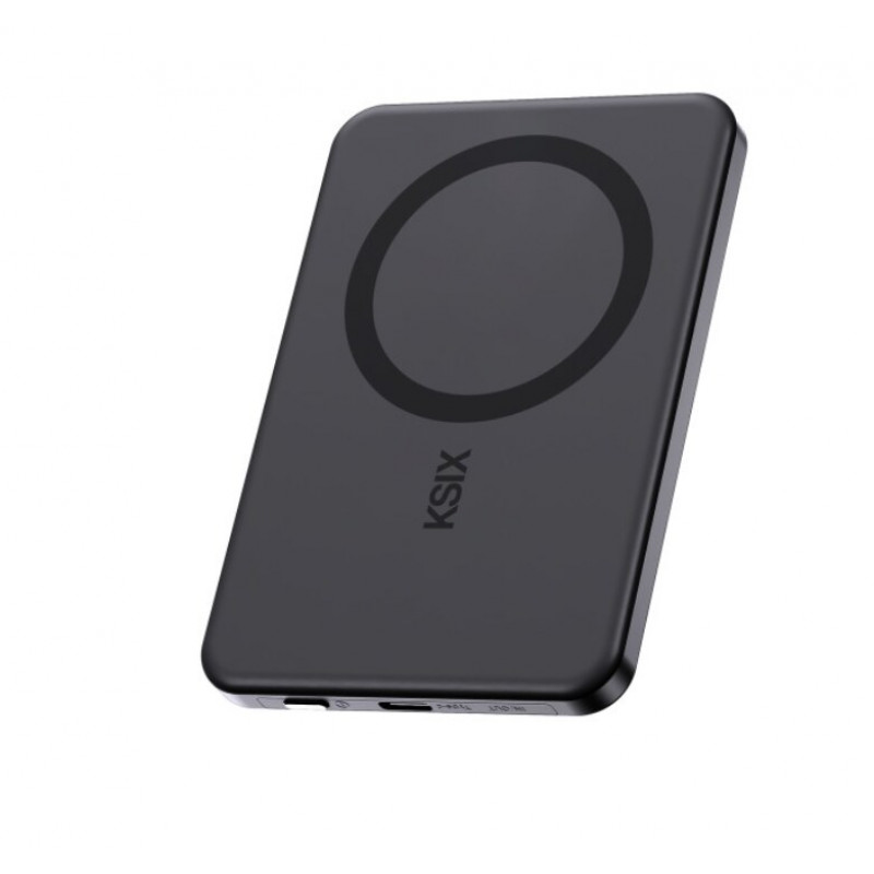 Ksix Powerbank Magslim 5000 mAh magnetiline USB-C PD 20W digitaalne ekraan must