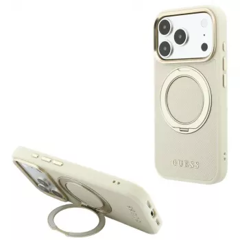 Guess Ring Stand 360 Grained Classic Logo MagSafe ümbris iPhone 18 Pro Max / 17 Pro Max jaoks beež