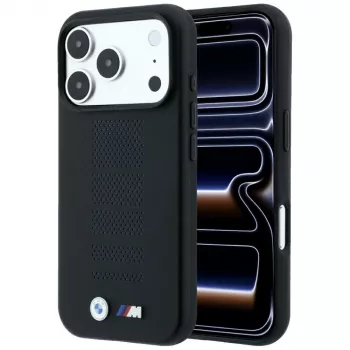 BMW M Blue Perfo Metal Logo MagSafe ümbris iPhone 18 Pro / 17 Pro jaoks, must