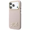 Karl Lagerfeldi teralise pinnaga ümbris vaigust signatuurlogoga, MagSafe, iPhone 18 Pro / 17 Pro jaoks, roosa