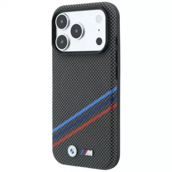 BMW M Quadrille Kevlar trükiga trikoloorjoonte ja metall-logoga MagSafe ümbris iPhone 18 Pro / 17 Pro jaoks, antratsiit
