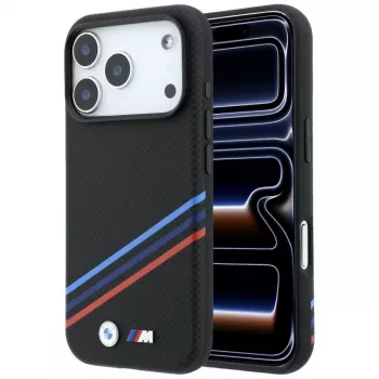 BMW M Quadrille Kevlar Print Tricolor Lines & Metal Logo MagSafe ümbris iPhone 18 Pro Max / 17 Pro Max jaoks, must