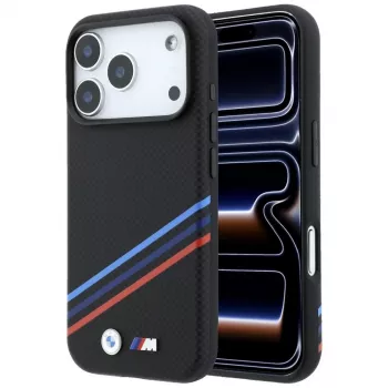 BMW M Quadrille Kevlar Print Tricolor Lines & Metal Logo MagSafe ümbris iPhone 18 Pro / 17 Pro jaoks, must