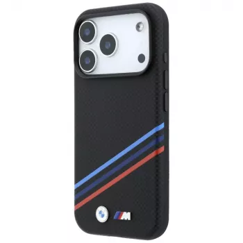 BMW M Quadrille Kevlar Print Tricolor Lines & Metal Logo MagSafe ümbris iPhone 18 Pro / 17 Pro jaoks, must