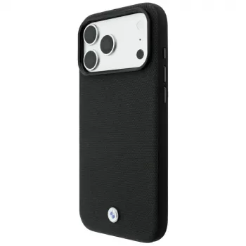 BMW Kevlar Metal Logo MagSafe ümbris iPhone 18 Pro / 17 Pro jaoks, must