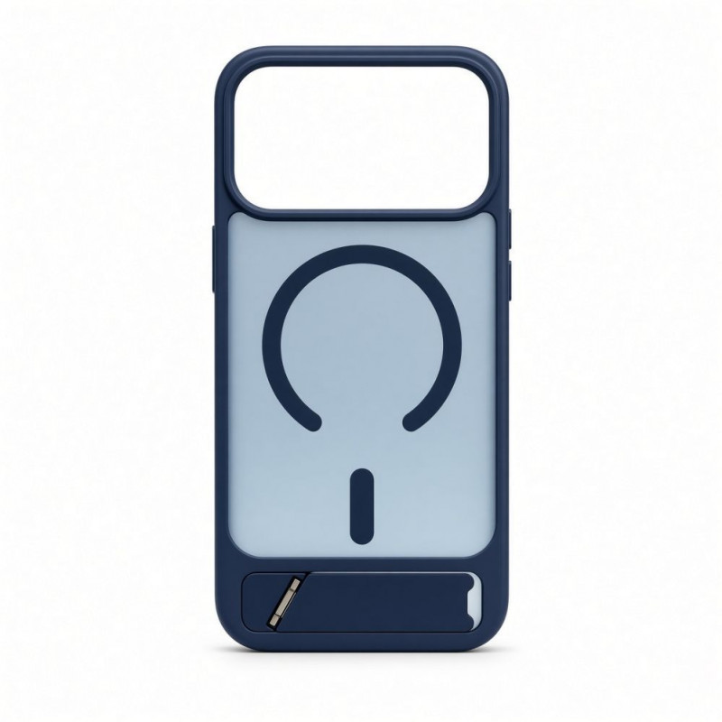 Evelatus kummikattega MagSafe ümbris koos alusega Apple iPhone 18 Pro Max jaoks, tumesinine