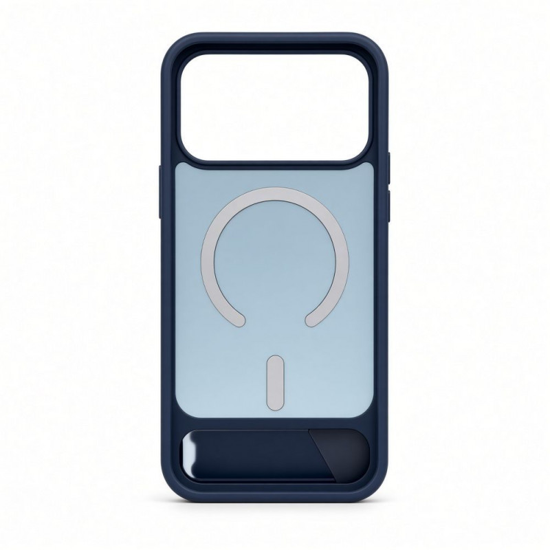 Evelatus kummikattega MagSafe ümbris koos alusega Apple iPhone 18 Pro Max jaoks, tumesinine