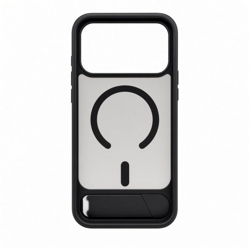 Evelatus kummikattega MagSafe ümbris koos alusega Apple iPhone 18 Pro Max jaoks, must